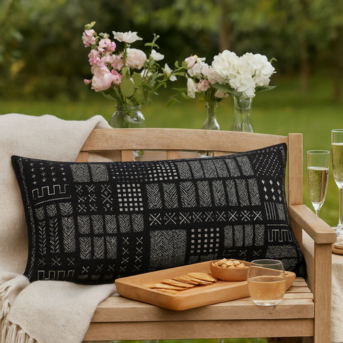 Buy THROW PILLOW Black Flanged Bold Geometric Print Rectangle