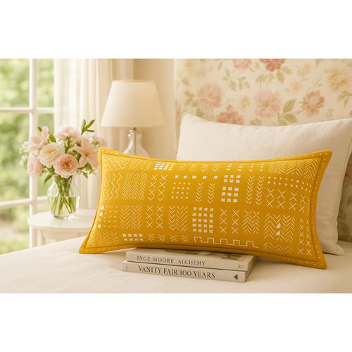 THROW PILLOW Mustard Flanged Bold Geometric Print Rectangle Cushion Cover  (12x18 inches)