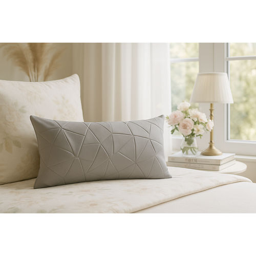 THROW PILLOW Grey Faux Leather Geometric Pleated Square Rectangle Cushion  Cover (12x18 inches)