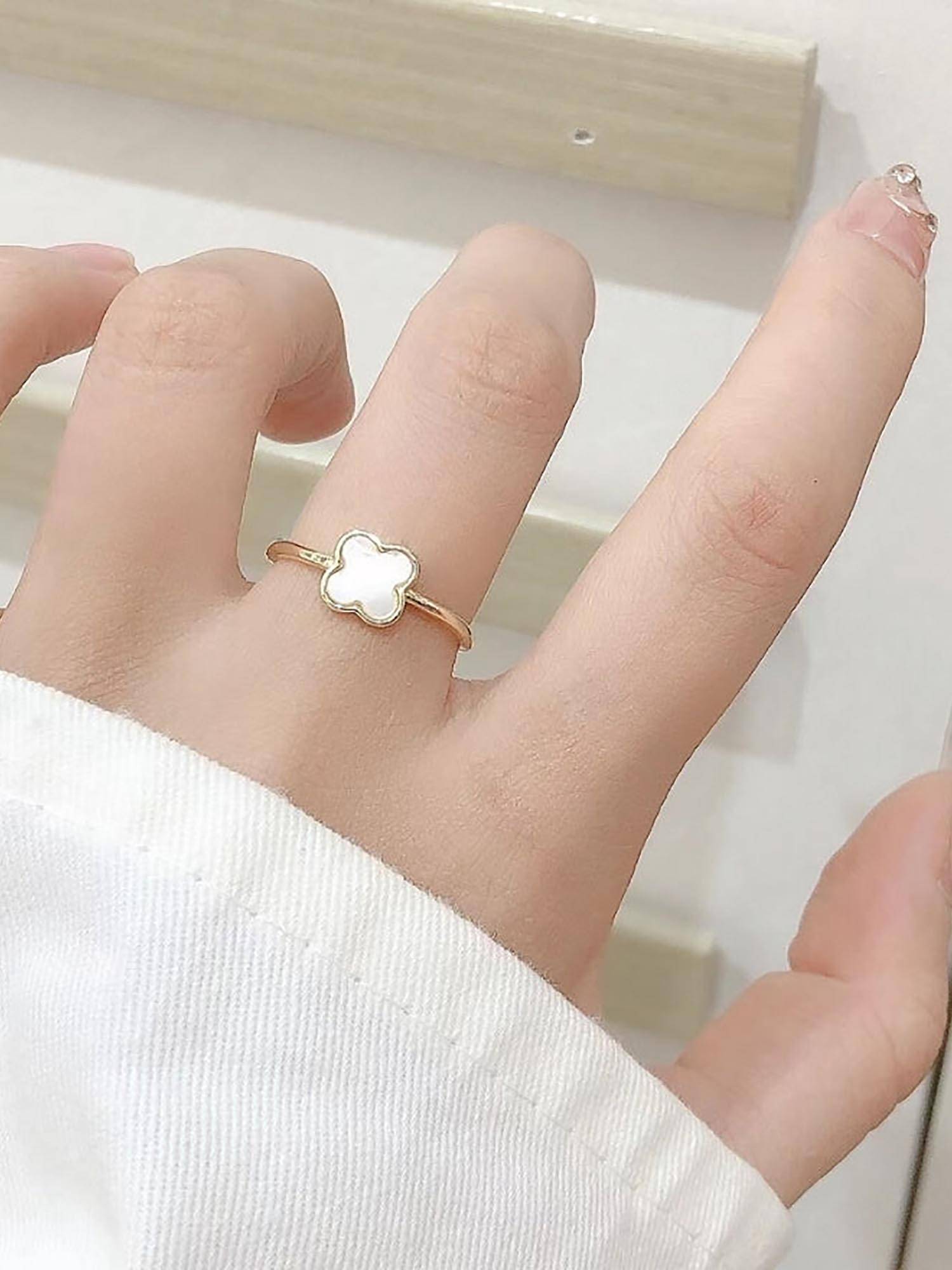 Salty White Clover Gold Adjustable Ring
