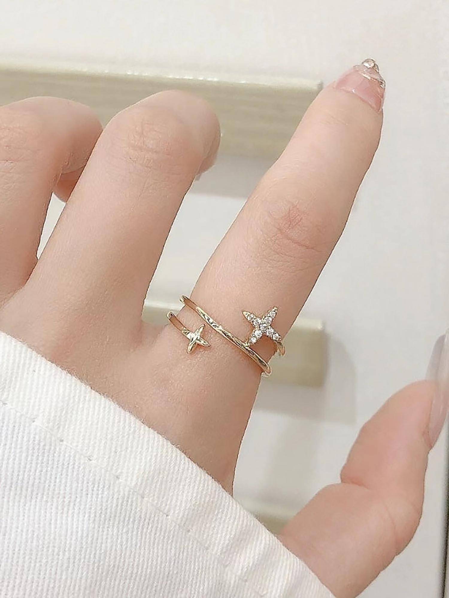 Salty Twinkling Studded Star Gold Adjustable Ring