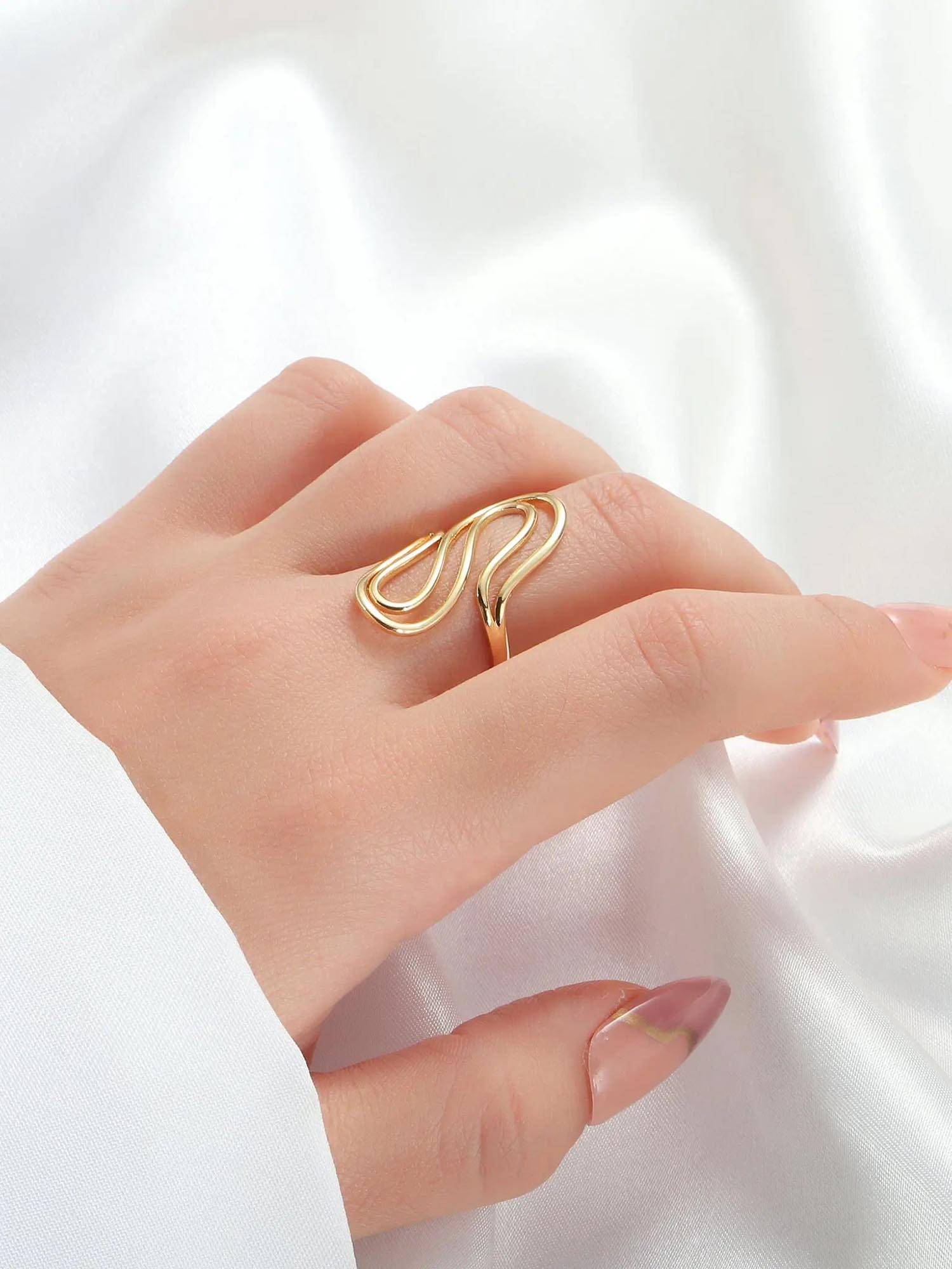 Salty Golden Wave Wrap Adjustable Ring