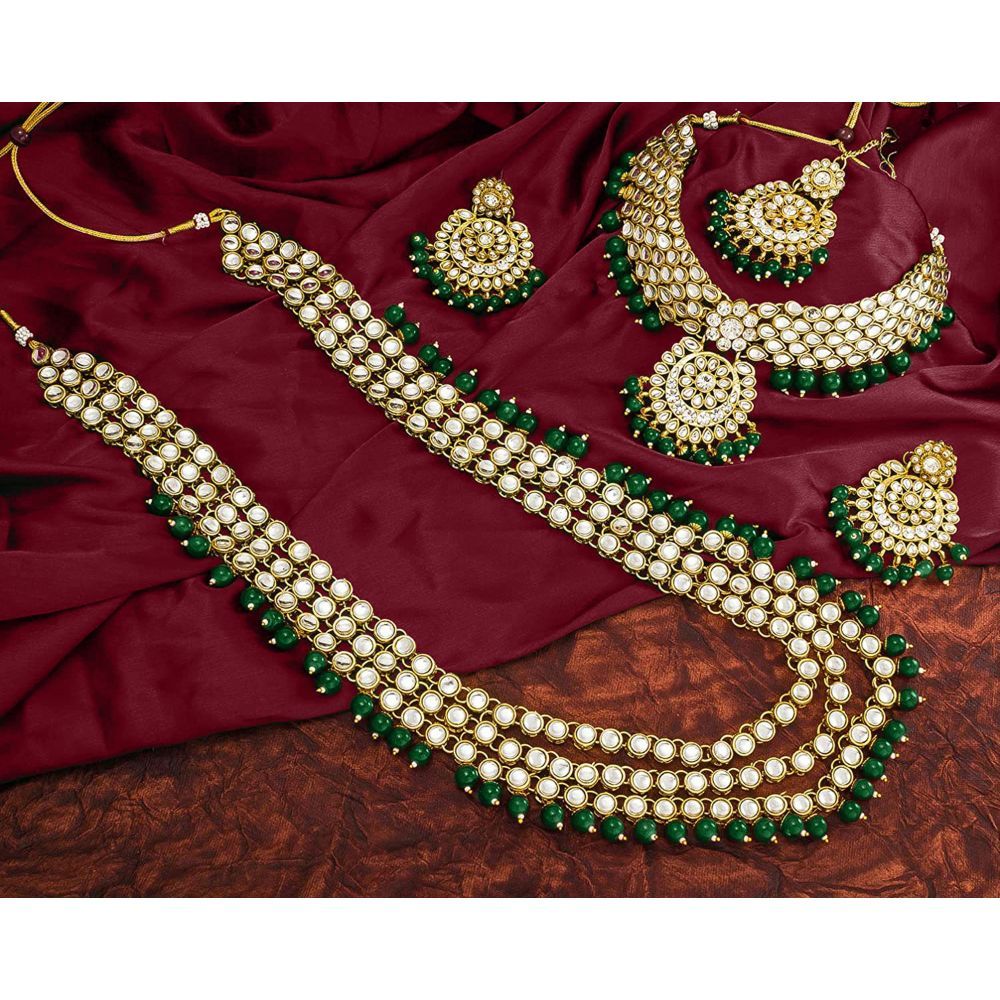 Peora Traditional 18K Gold Plated Kundan Bead Necklace Jewellery Set For Women Girls (PF25BR106G)