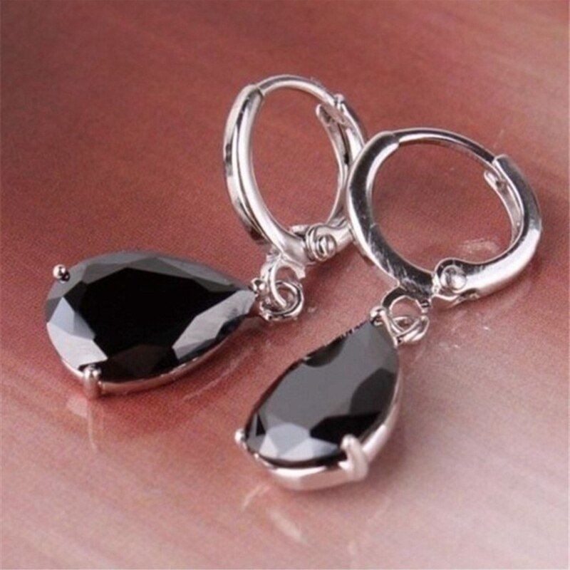 Fabula Jewellery Silver Plated Black Teardrop Cubic Zirconia Drop Earrings