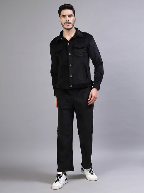 NEUDIS Men Black Corduroy Co-Ord Set, Button-Down Jacket and Trousers (Set  of 2)