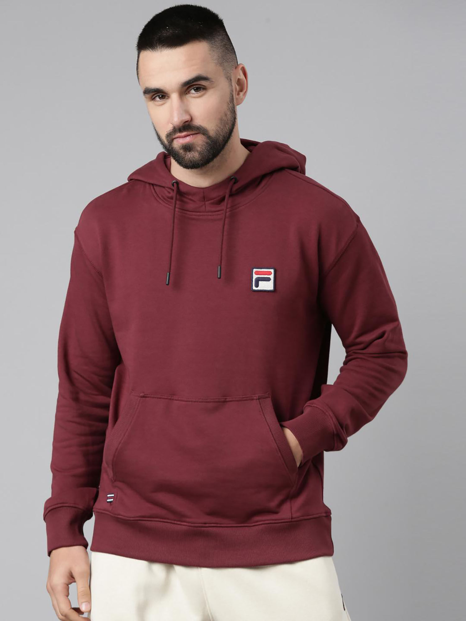 FILA Men Maroon Solid Hoodie