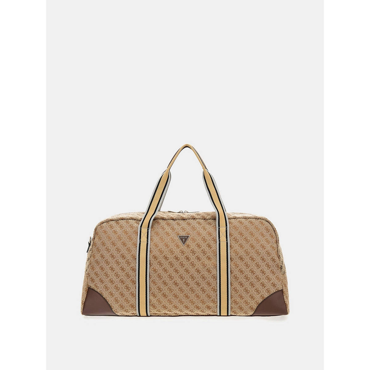 Guess Men Beige Printed Polyester Weekender Duffle Bag with Detachable Strap