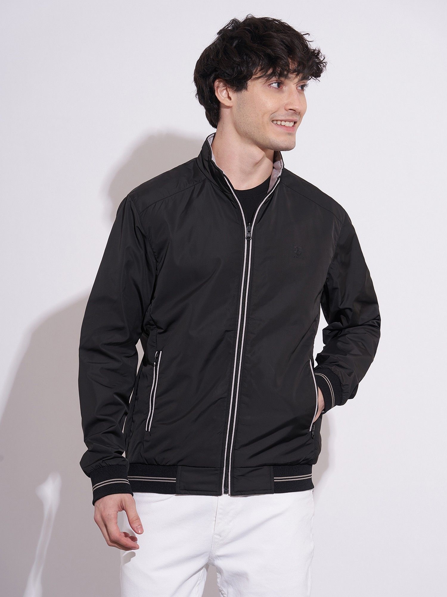 Buy Being Human Men's Black Reversible High-Neck Bomber Jacket Online