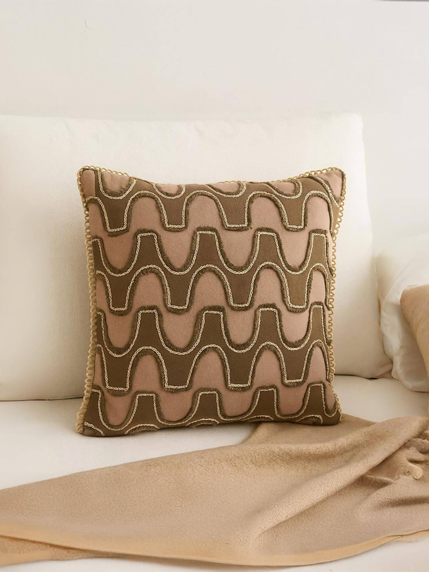 BELIHODE Beige Rugged Linen Hand Crafted Cushion Covers (16x16 inches)