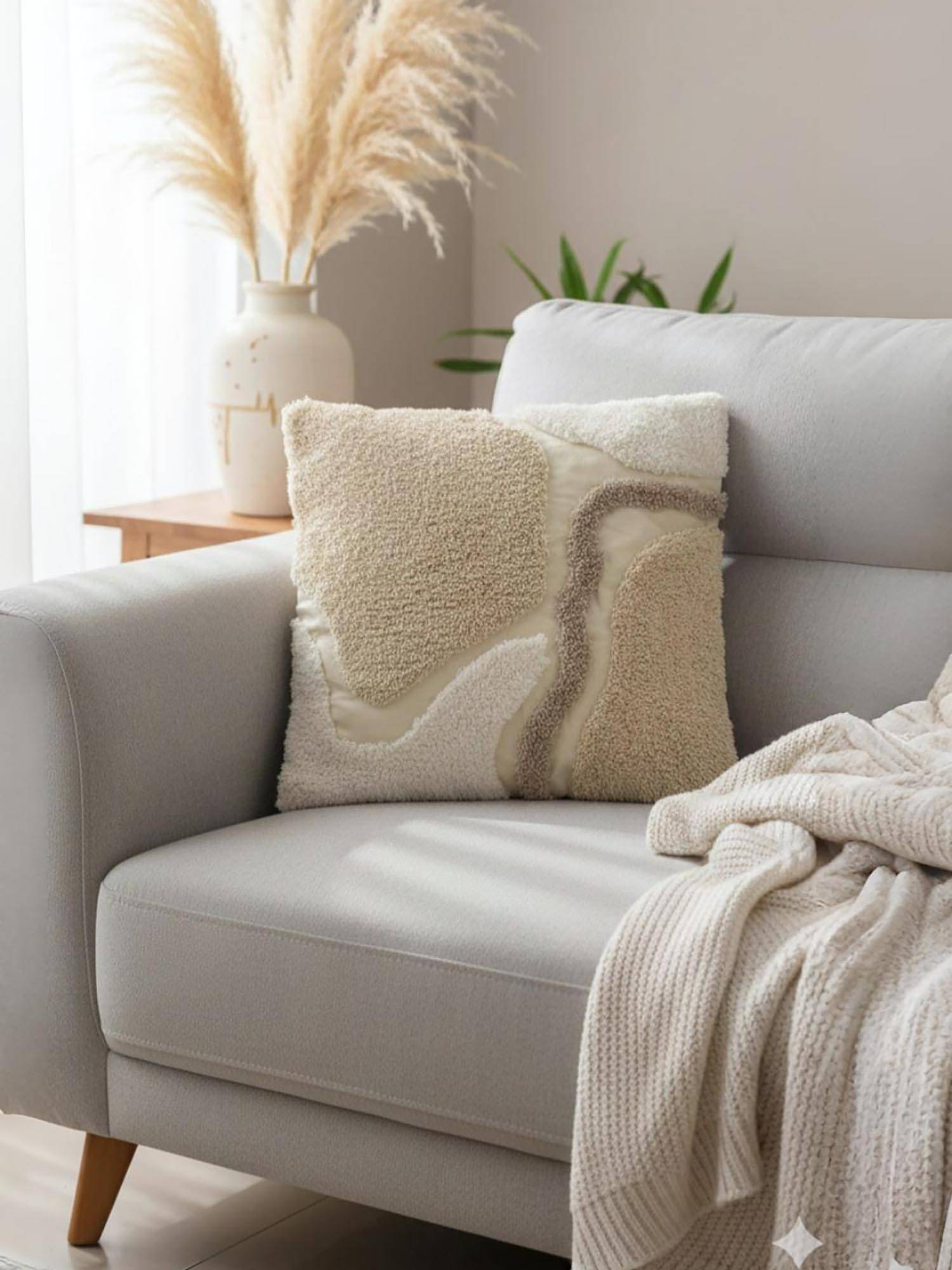 BELIHODE Beige Dune Crest Hand Crafted Cushion Covers (16x16 inches)