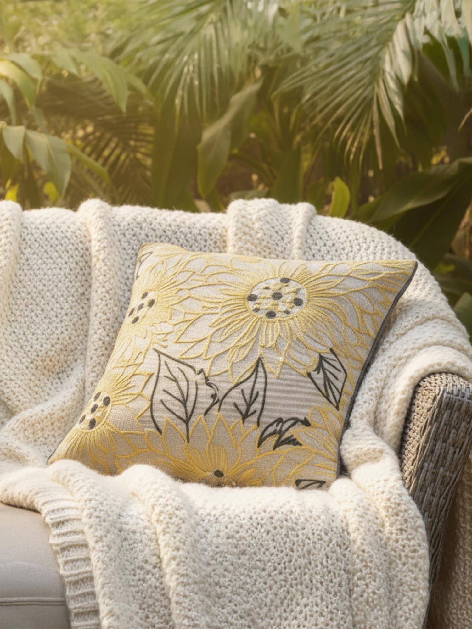 BELIHODE Sunlit Bloom Hand Crafted Cushion Covers (16x16 inches)