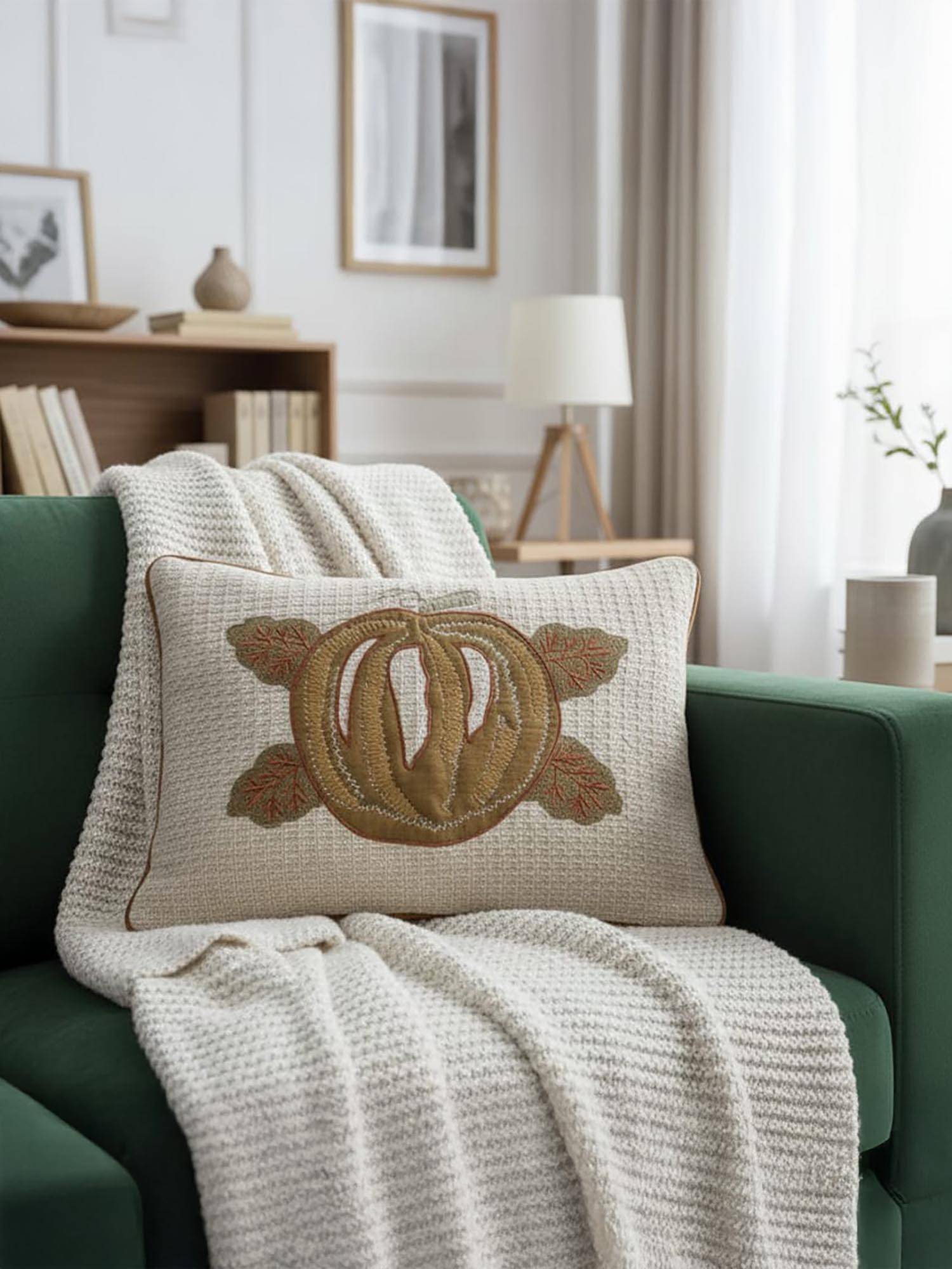 BELIHODE Beige Spellbound Pumpkin Lumbar Pillow Cover (12 x 18 Inches)