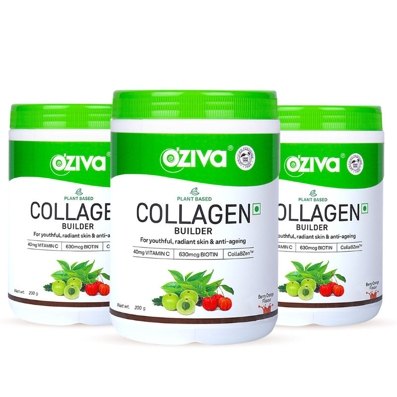 Oziva Plant Based Collagen Builder For Anti-Aging Beauty- Skin Repair & Regeneration- Berry Orange