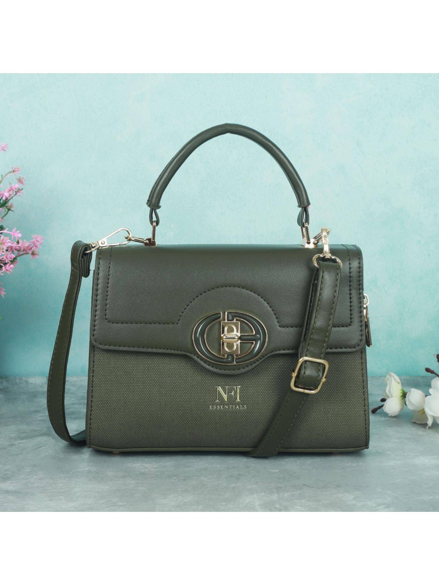 NFI Essentials Women Textured Olive Sling Bag