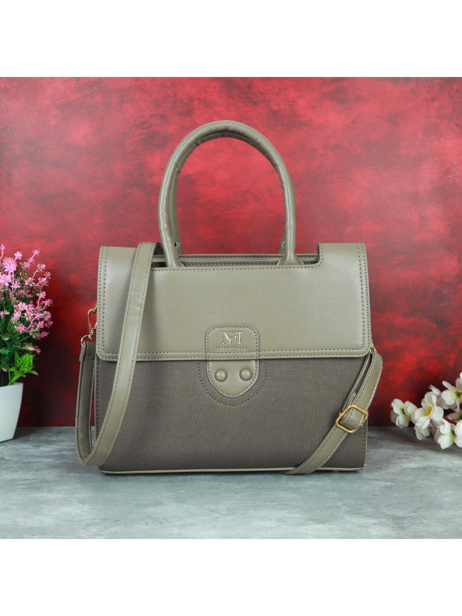 NFI Essentials Women Solid Grey Satchel with Detachable Strap
