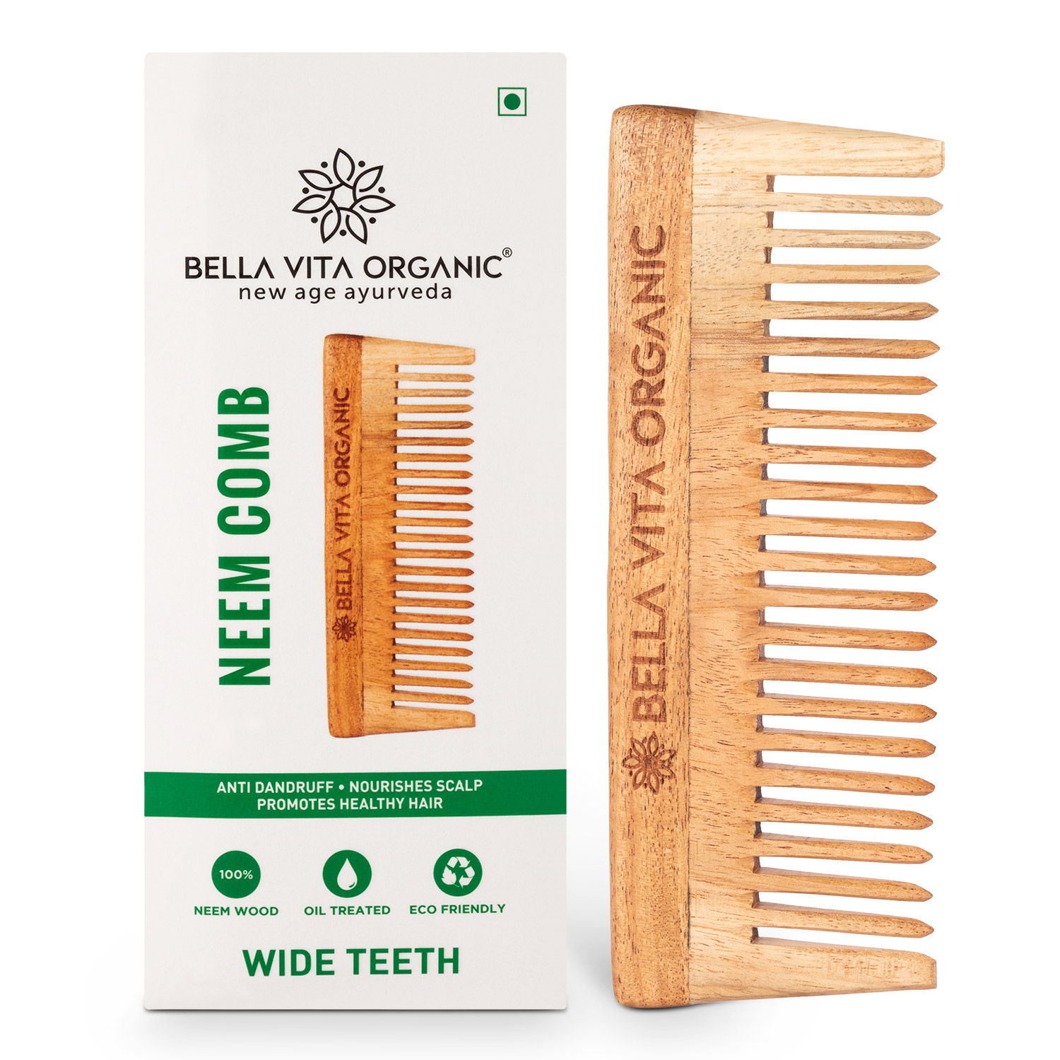 Bella Vita Organic Wide Tooth Wooden Neem Comb