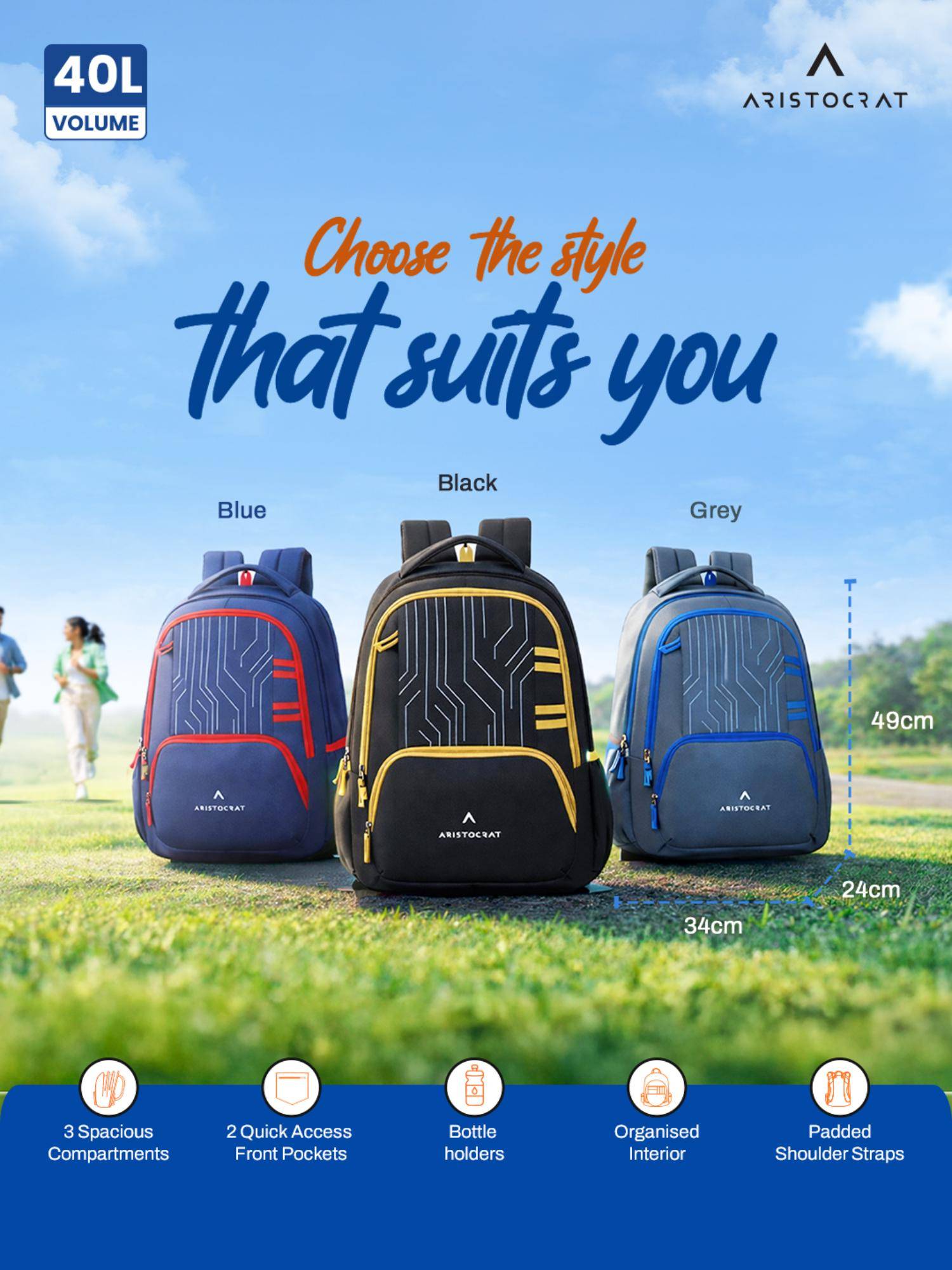 Buy Aristocrat Unisex Circuit Blue Casual Backpack Online