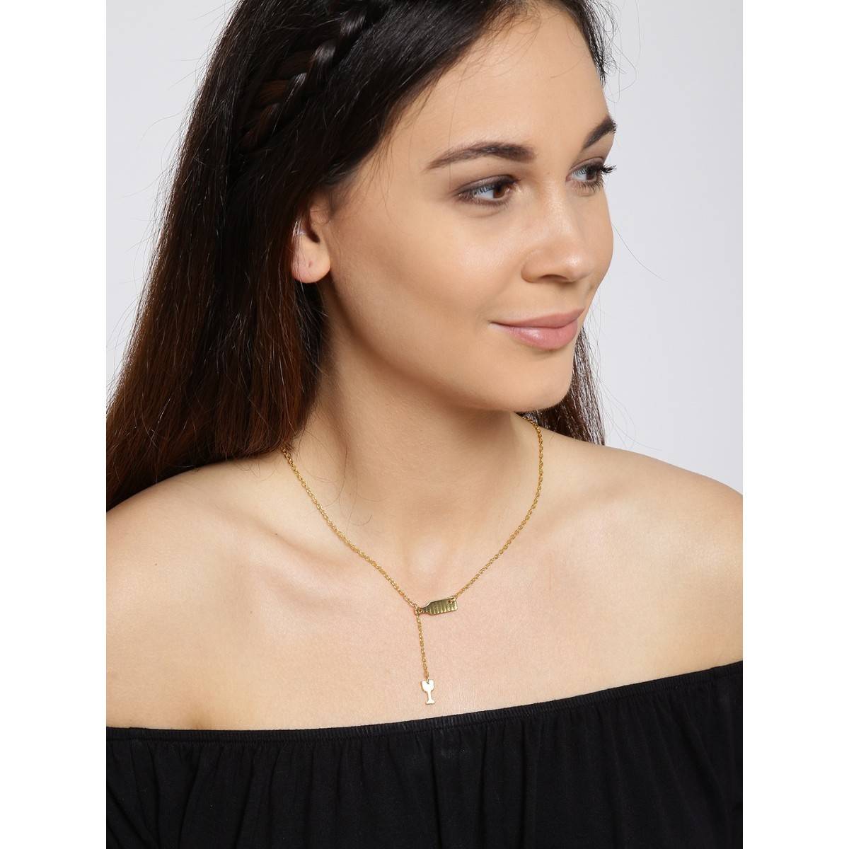 OOMPH Whine Glass and Bottle Lariat Delicate Fashion Necklace