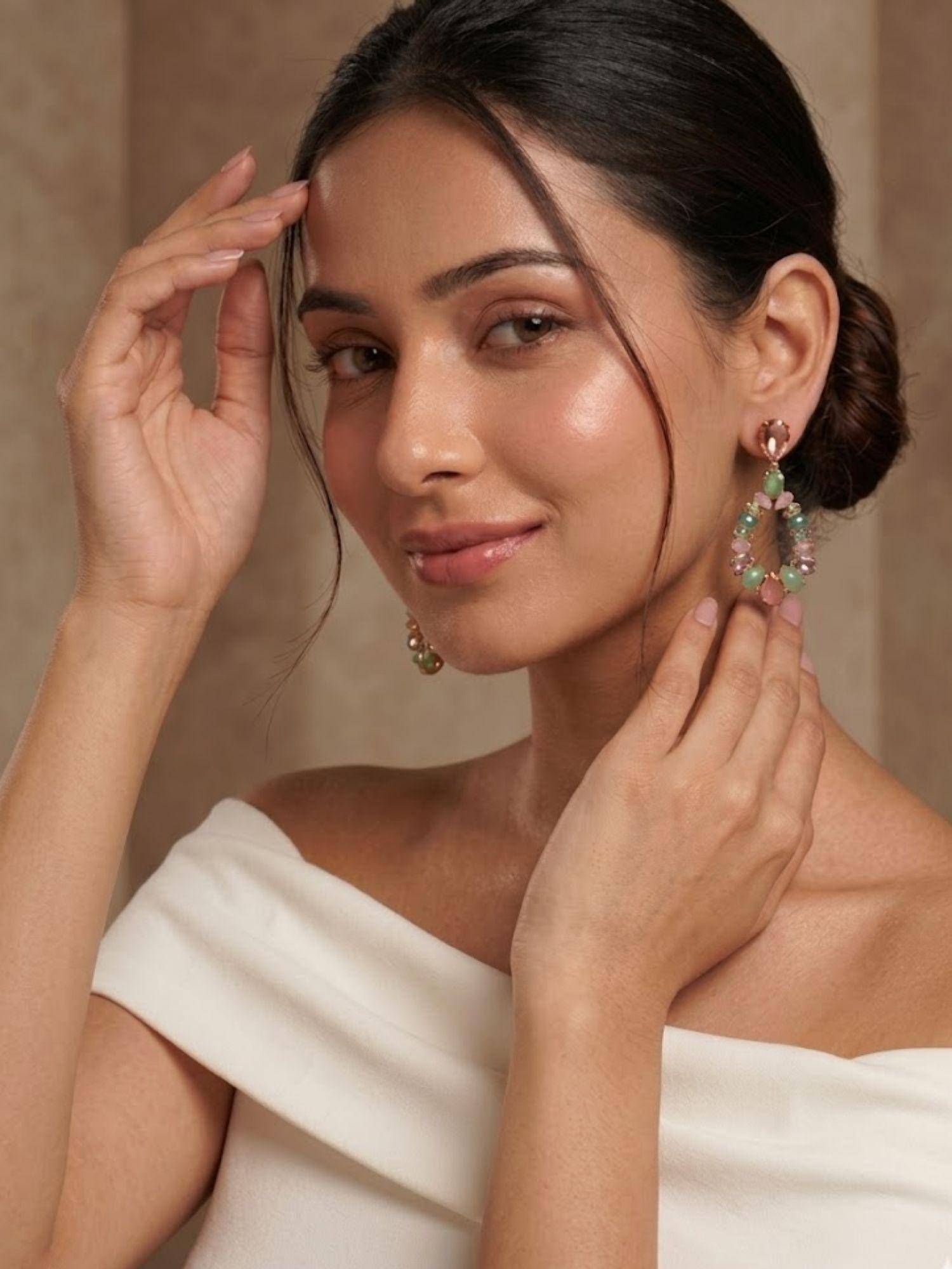 Niscka Gold Plated Multi-Color Water Drop Statement Earrings
