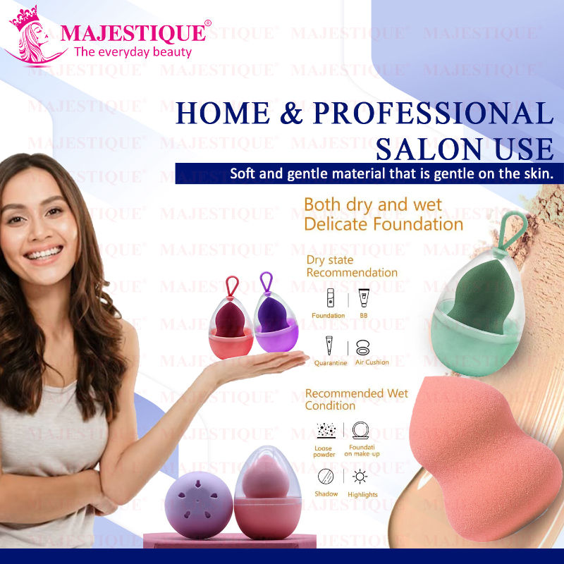 Majestique Beauty Blender Sponge With Holder Case For Liquid, Cream