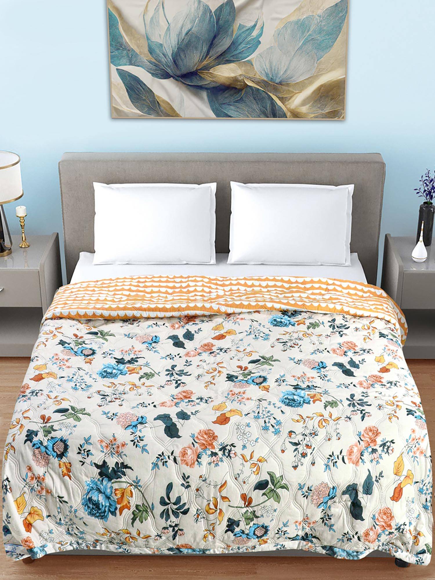 FABINALIV Multi-Color Floral Reversible 350 Gsm Ac Room Bed Comforter (Double)