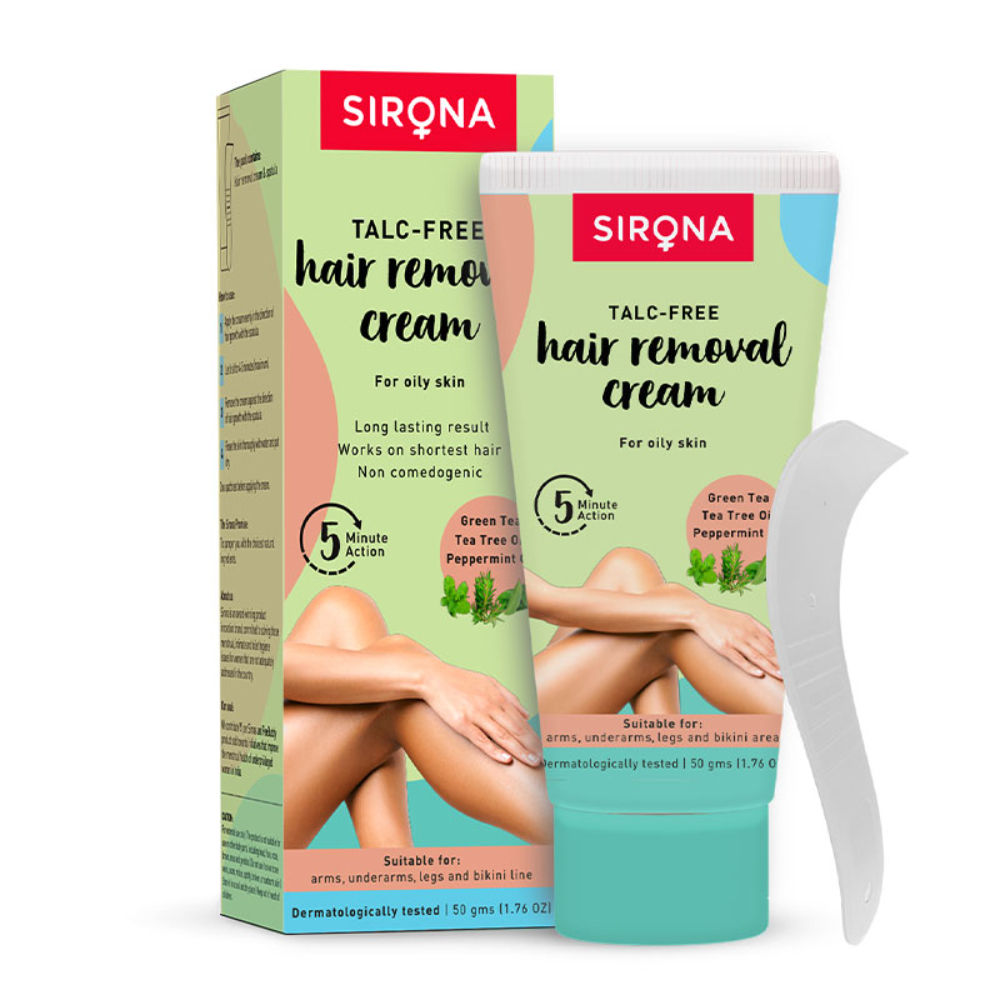 Sirona Talc Free Hair Removal Cream for Oily Skin with Green Tea & Tea Tree for Men and Women