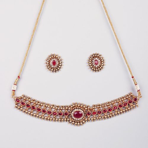 Buy Niscka 24K Gold-Plated Antique Ruby Necklace Set with Earrings
