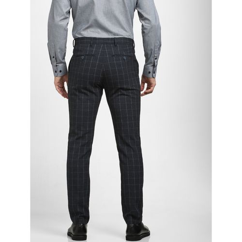 Buy Selected Navy Blue Mid Rise Check Suit-Set Trousers Online