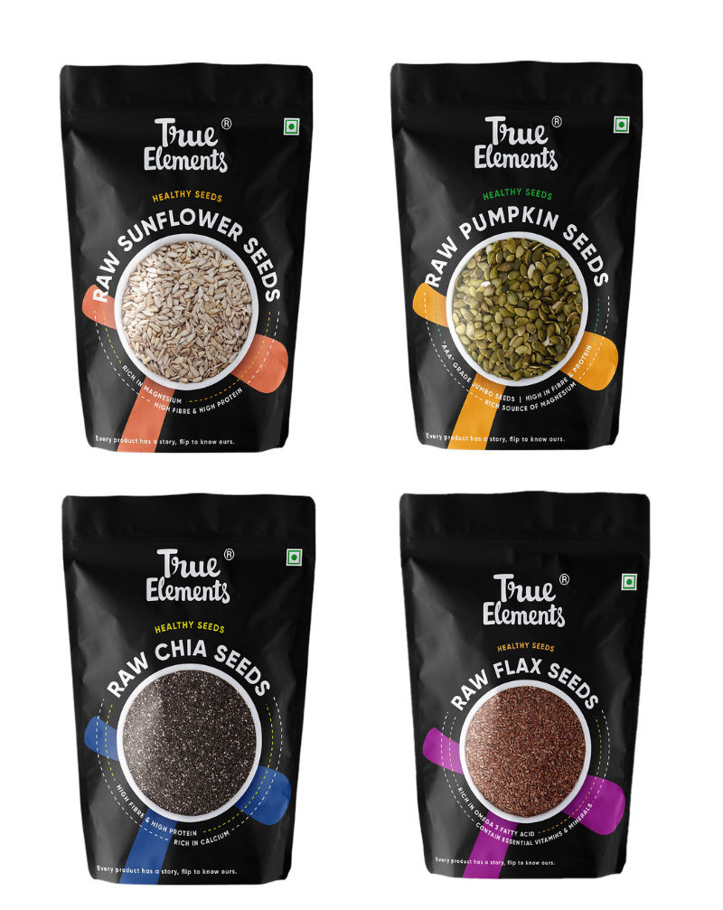 True Elements Raw Seeds Combo Sunflower + Chia + Pumpkin + Flax Pack of 4