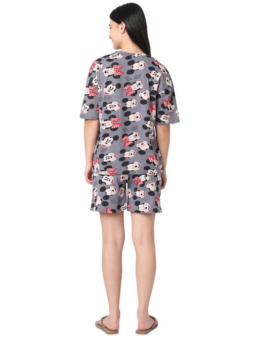 Back Short Mickey Femme Smarty Pants Women Grey Mickey Mouse Cartoon Printed Cotton T-Shirt And  Shorts (S)