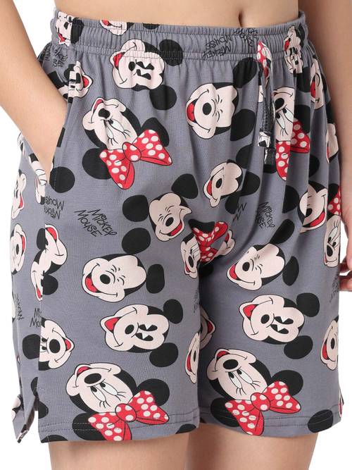 Back Short Mickey Femme Smarty Pants Women Grey Mickey Mouse Cartoon Printed Cotton T-Shirt And  Shorts (S)