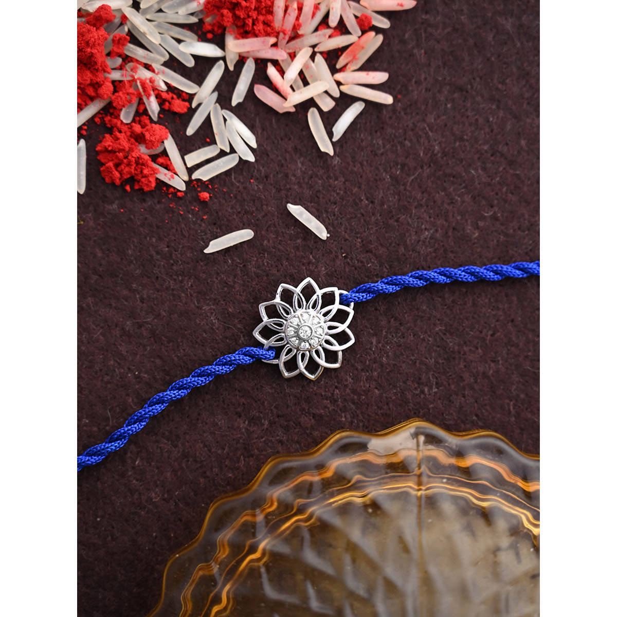CLARA 925 Silver Floral Rakhi with Roli Chawal