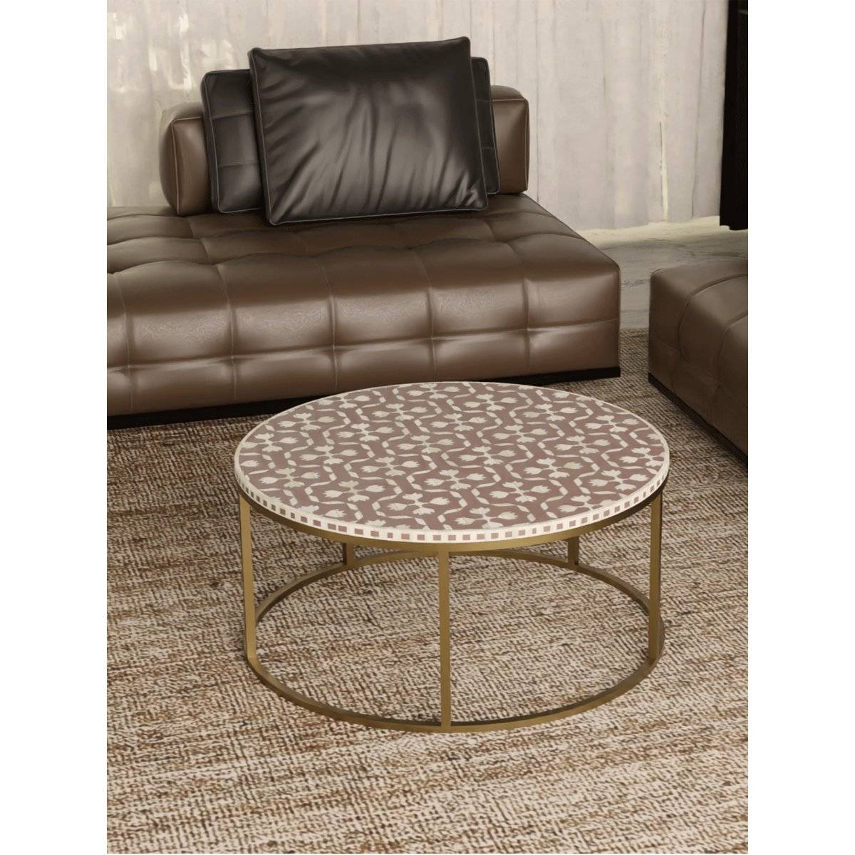 CasaGold Floral Vegan Bone Inlay Coffee Table With Stand - Brown
