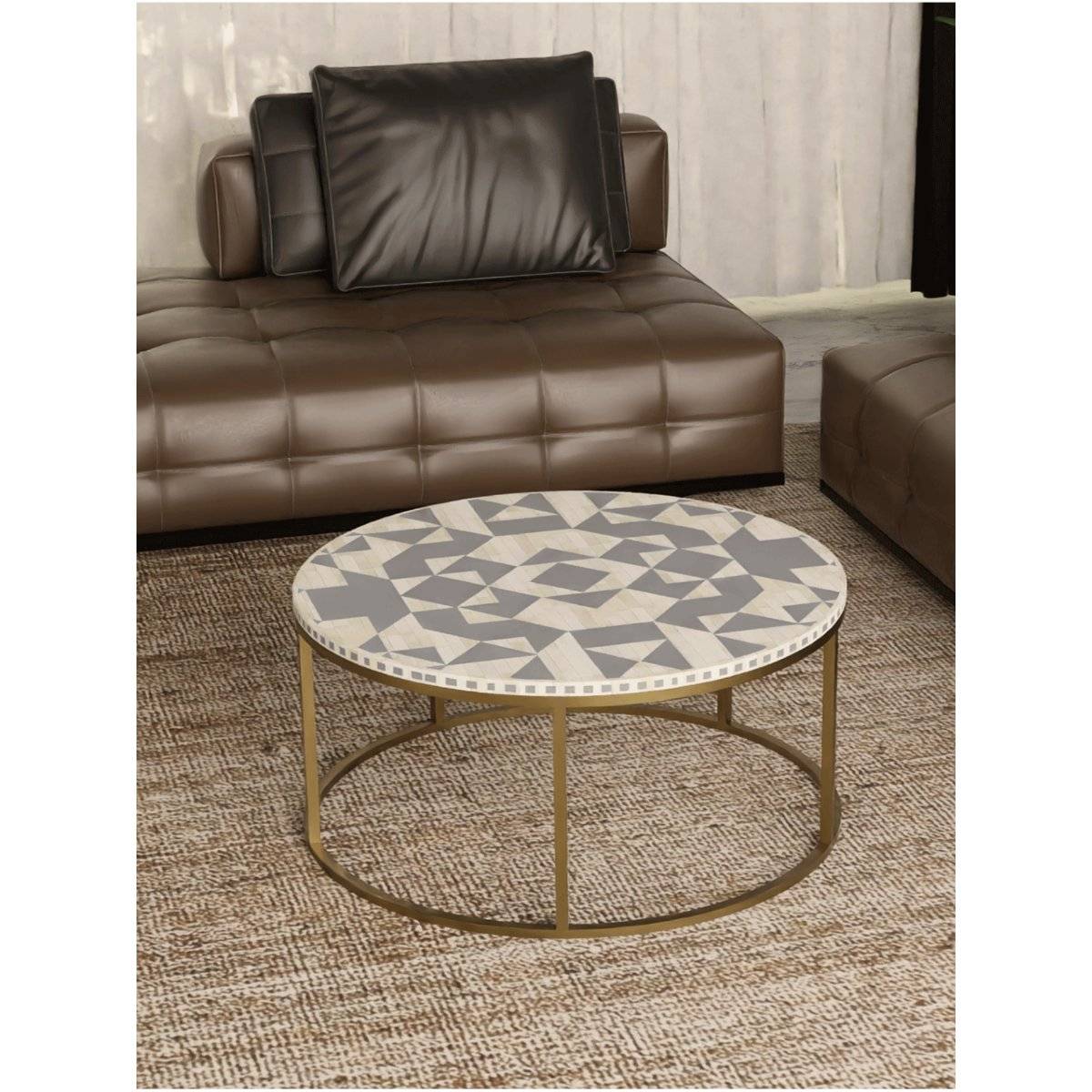CasaGold Kingsley Vegan Bone Inlay Coffee Table With Stand - Grey