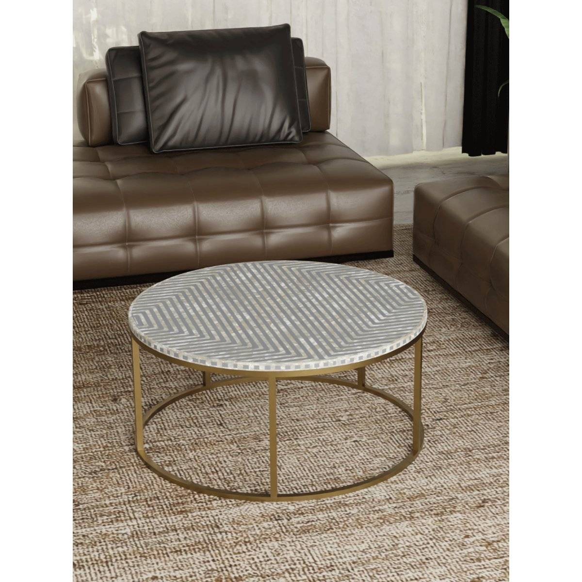 CasaGold Harmony Vegan Shell Inlay Coffee Table With Stand - Grey