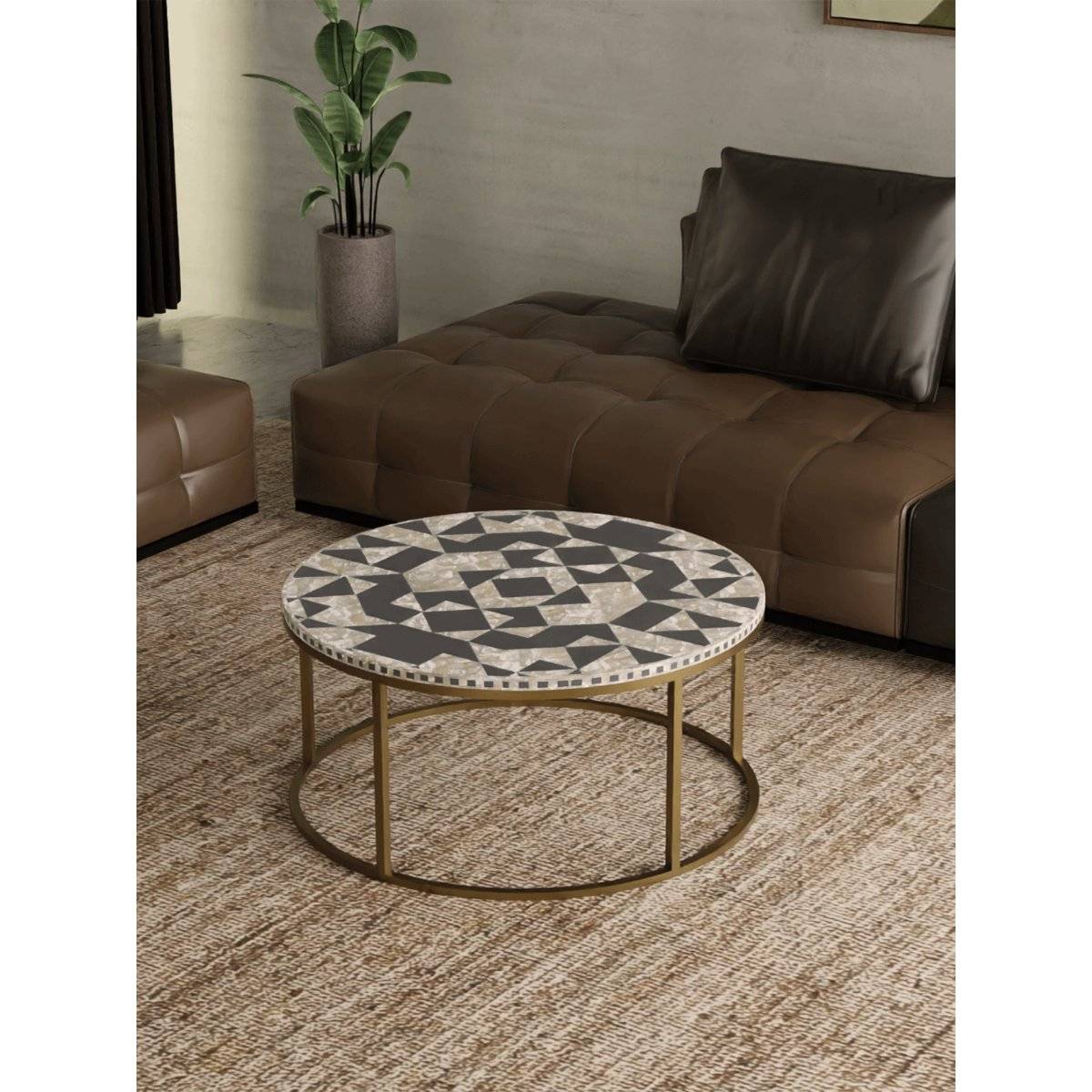 CasaGold Kingsley Vegan Shell Inlay Coffee Table With Stand - Black