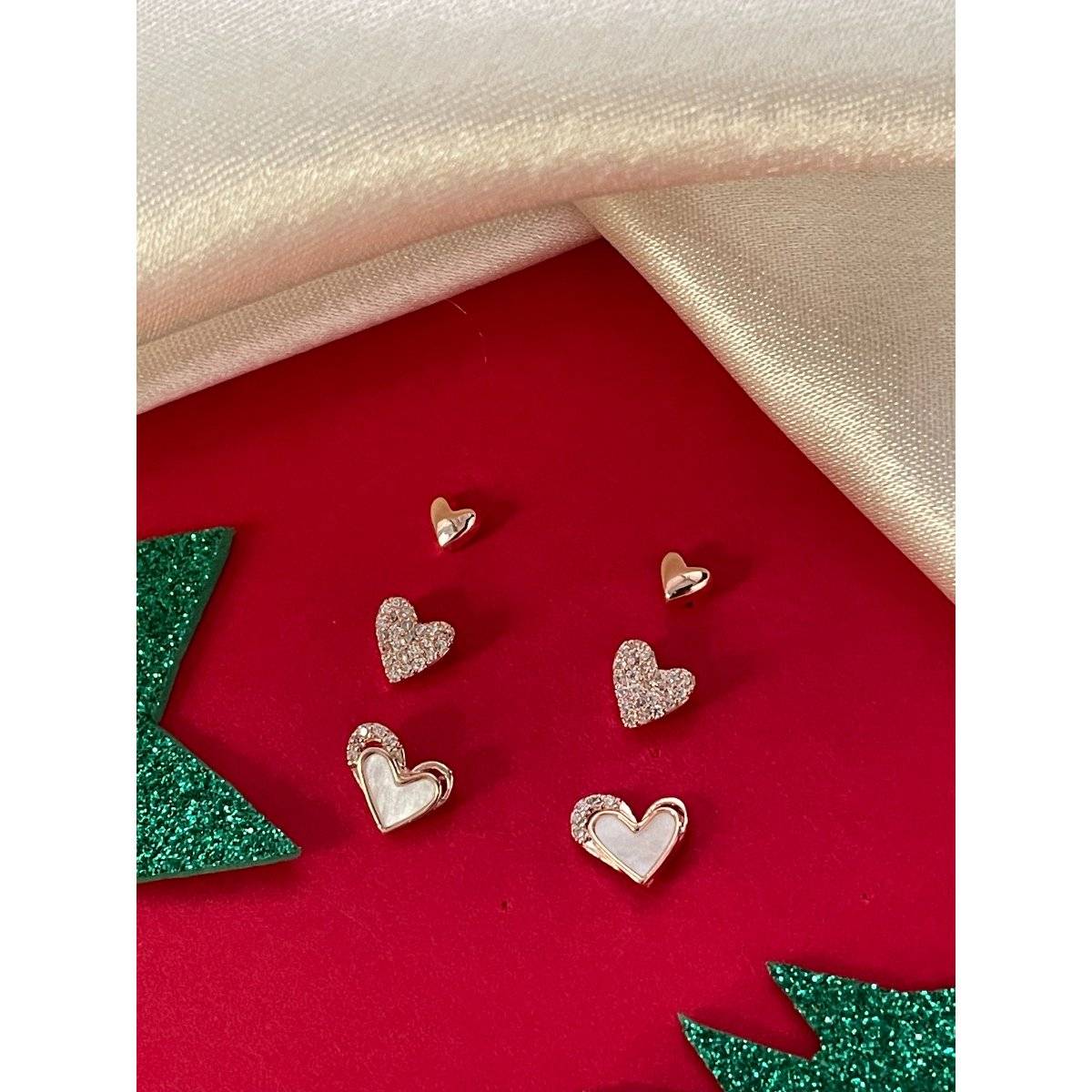 Digital Dress Room (Set Of 3) Rose Gold-Plated Heart Stud Earrings for Women