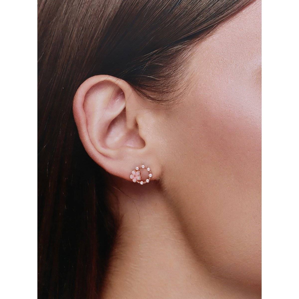 Kai Jewel Sterling Silver Rose Gold Charming Circular Floral Pearl Stud Earrings