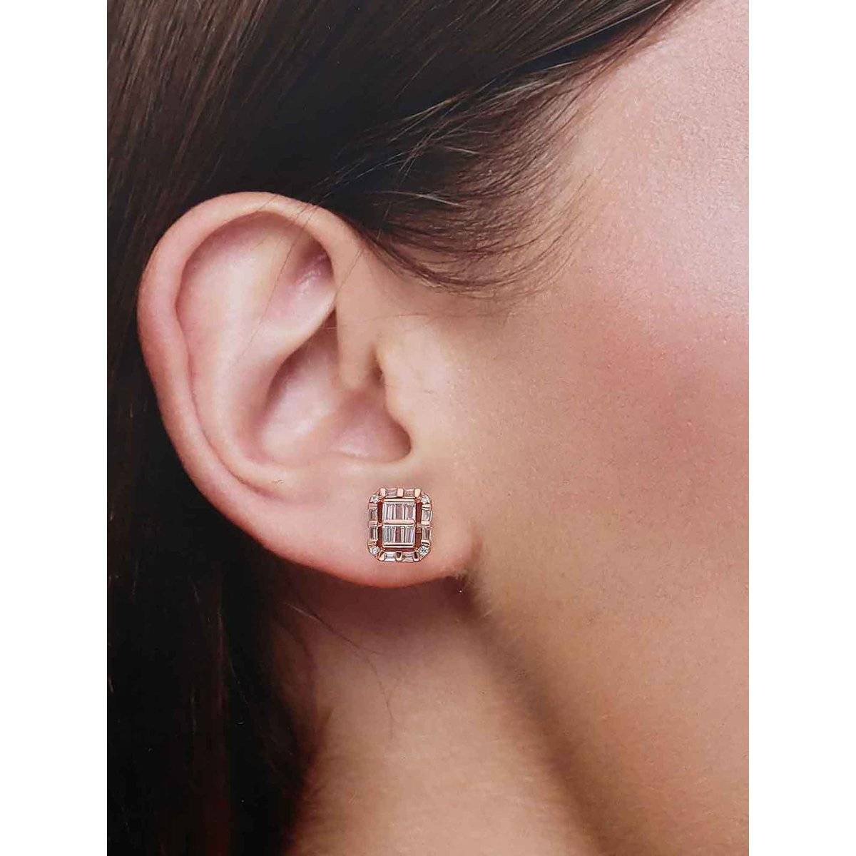 Kai Jewel Sterling Silver Rose Gold Minimalistic Baguette Casual Stud Earrings