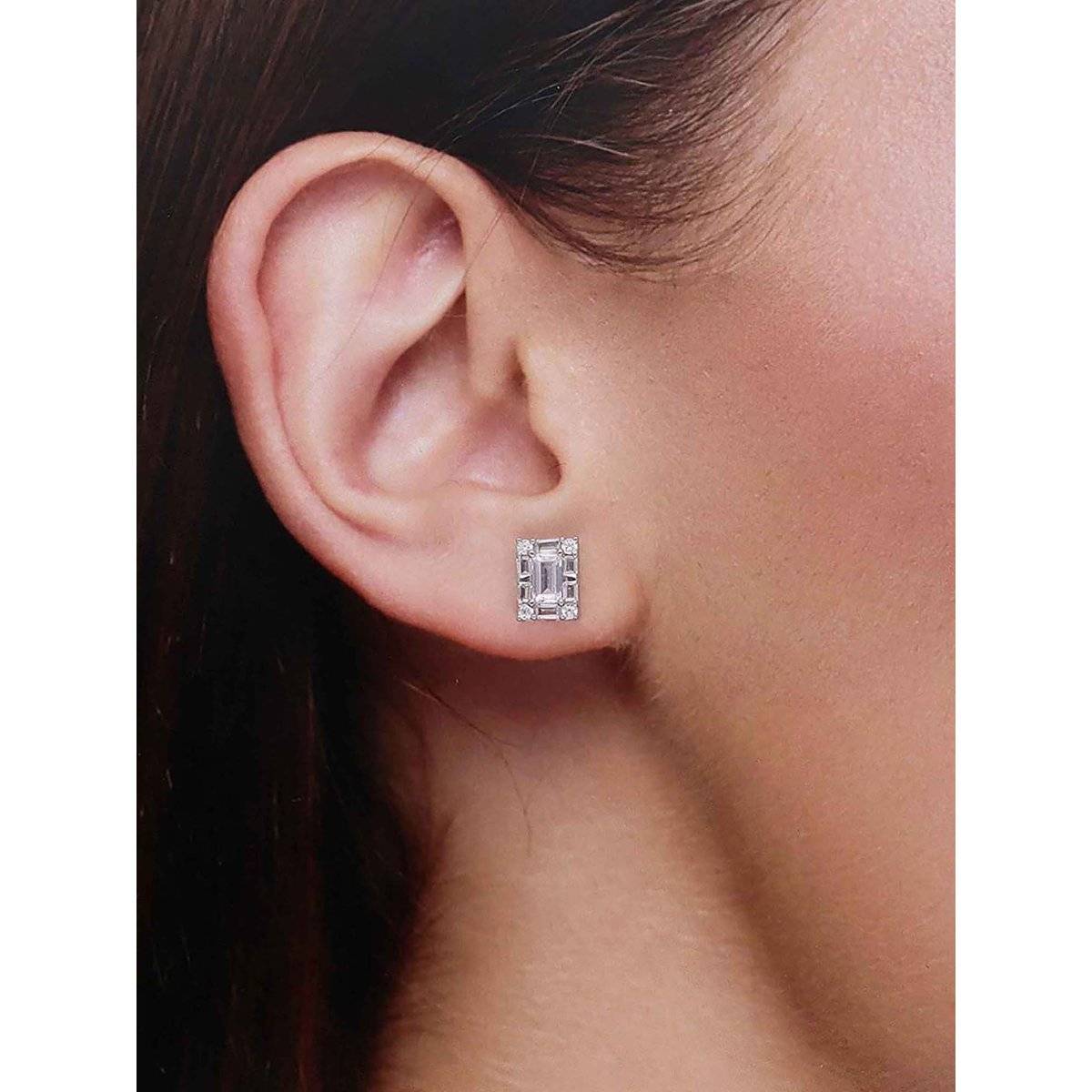 Kai Jewel Sterling Silver White Chic Baguette Stud Earrings