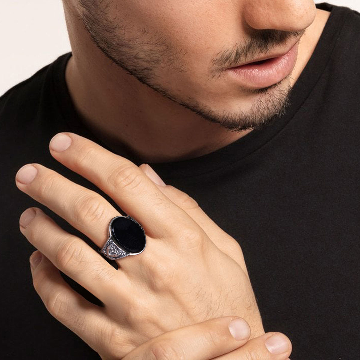 MEN'S SILVER AND YELLOW GOLD FASHION RING WITH BLACK ONYX - Howard's Jewelry  Center
