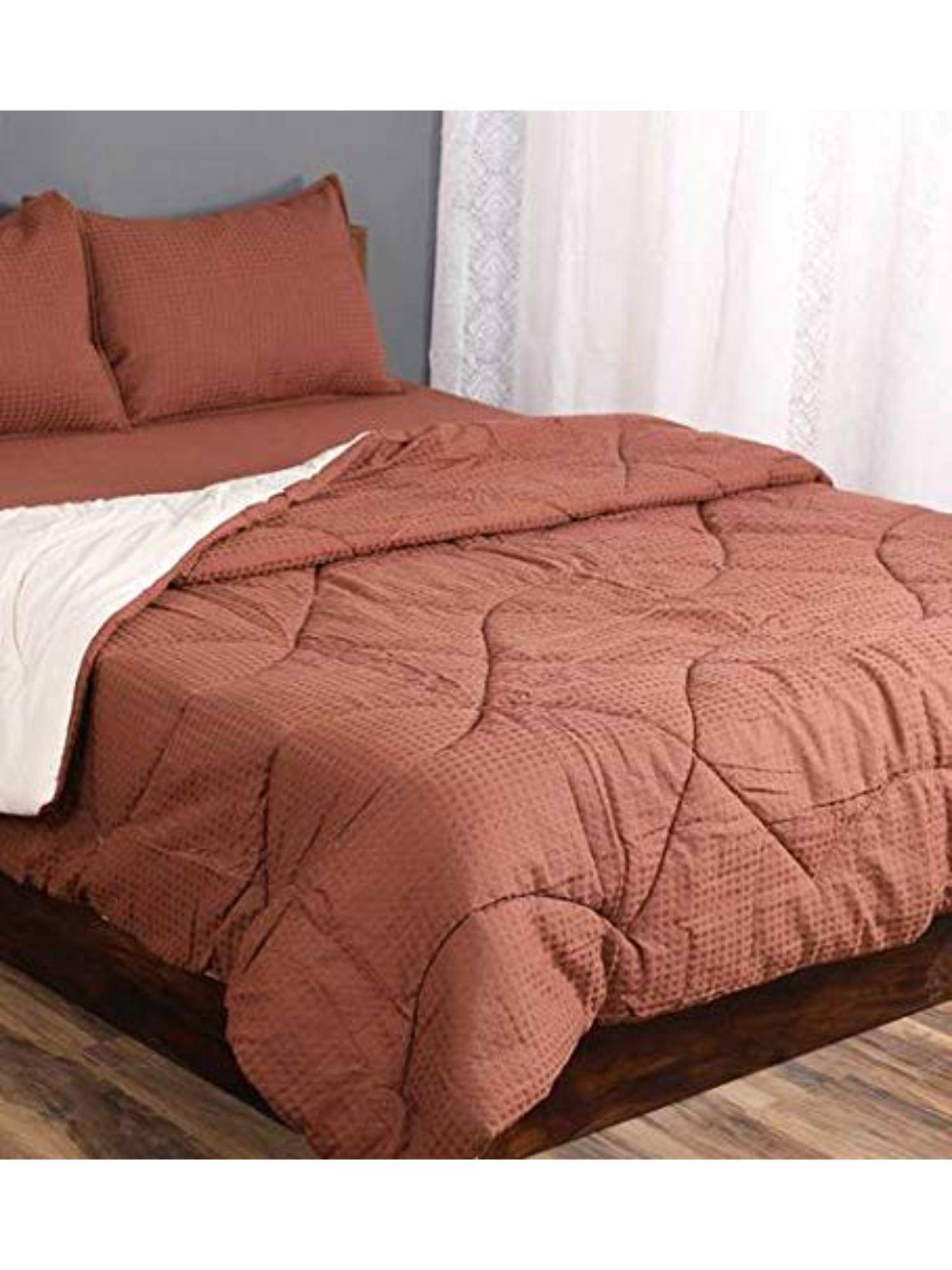 Saral Home Waffle Cotton Solid Queen Size Quilt Brown