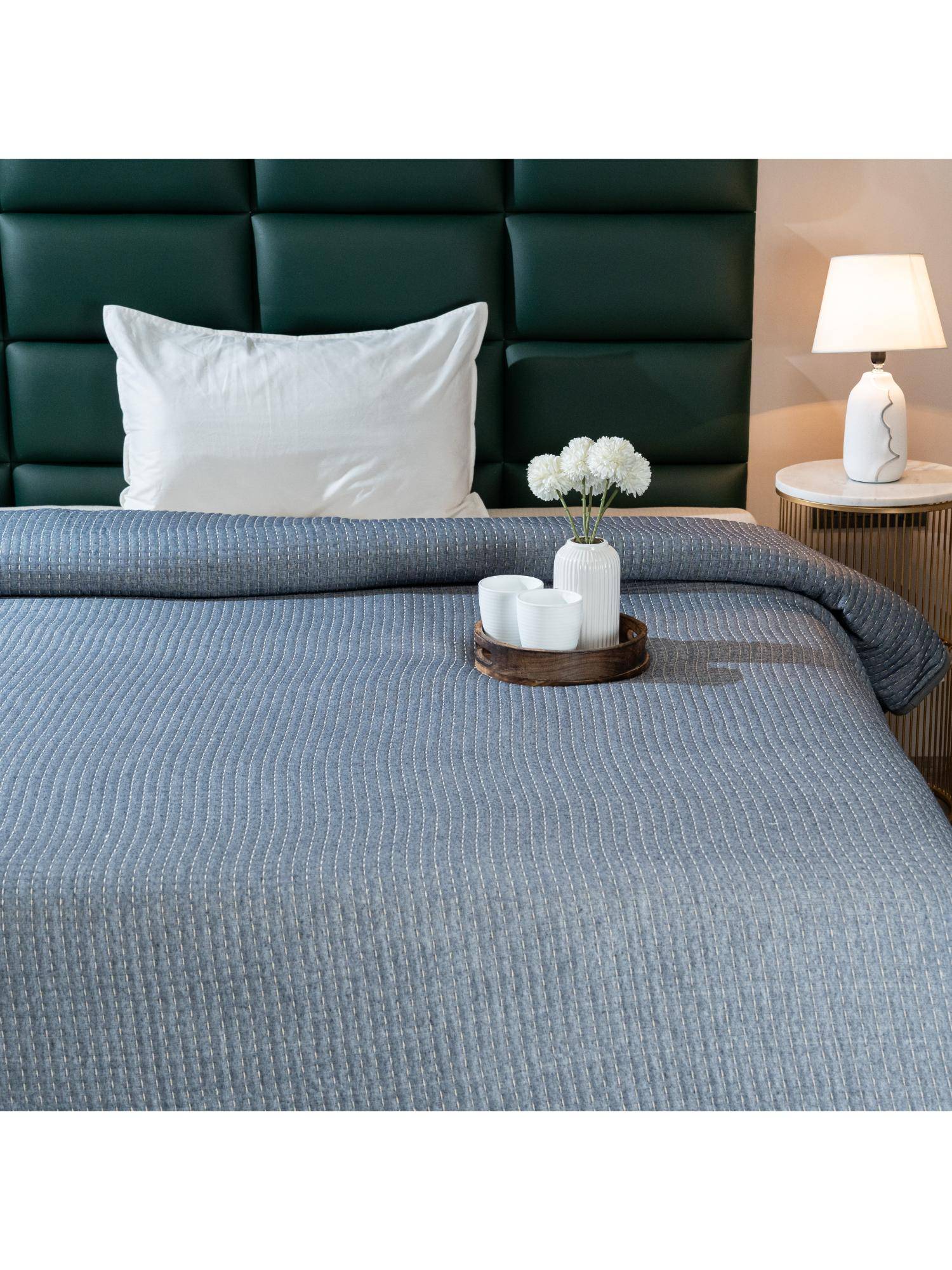 Saral Home Self Stripe All Season Bedspread-Comforter-Quilt with Pillow Cover Blue