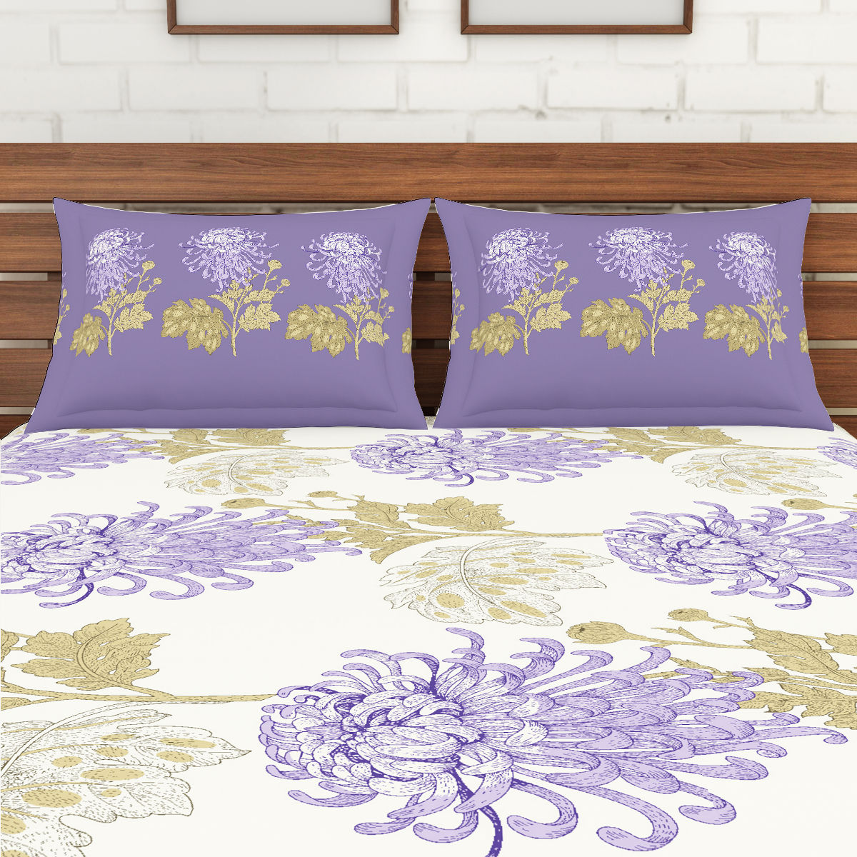Spaces Atrium Floral Purple 1 Queen Size Fitted Sheets With 2 Pillow