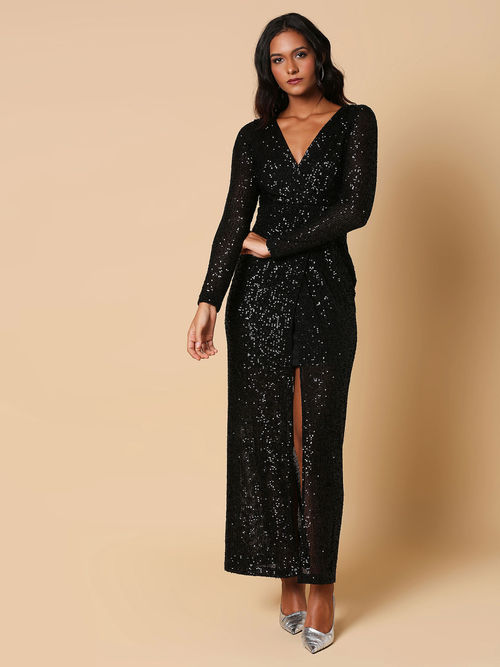 Buy RSVP by Nykaa Fashion Black and Copper Ombre Sequin Maxi Dress