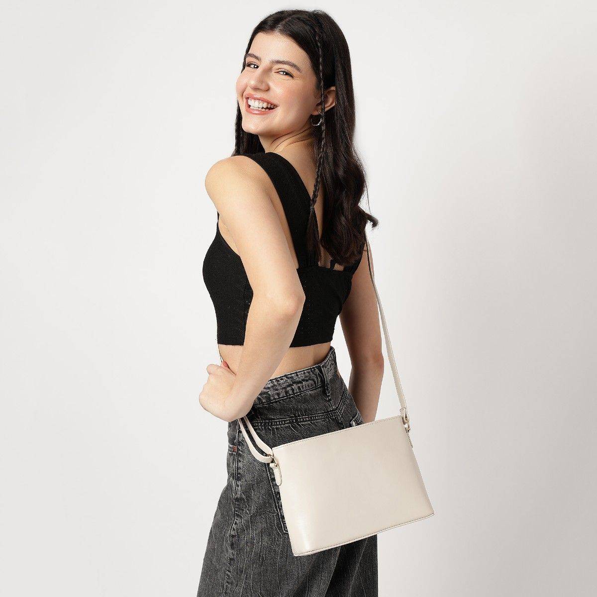 Fastrack Pumice White Casual Sling Bag for Women