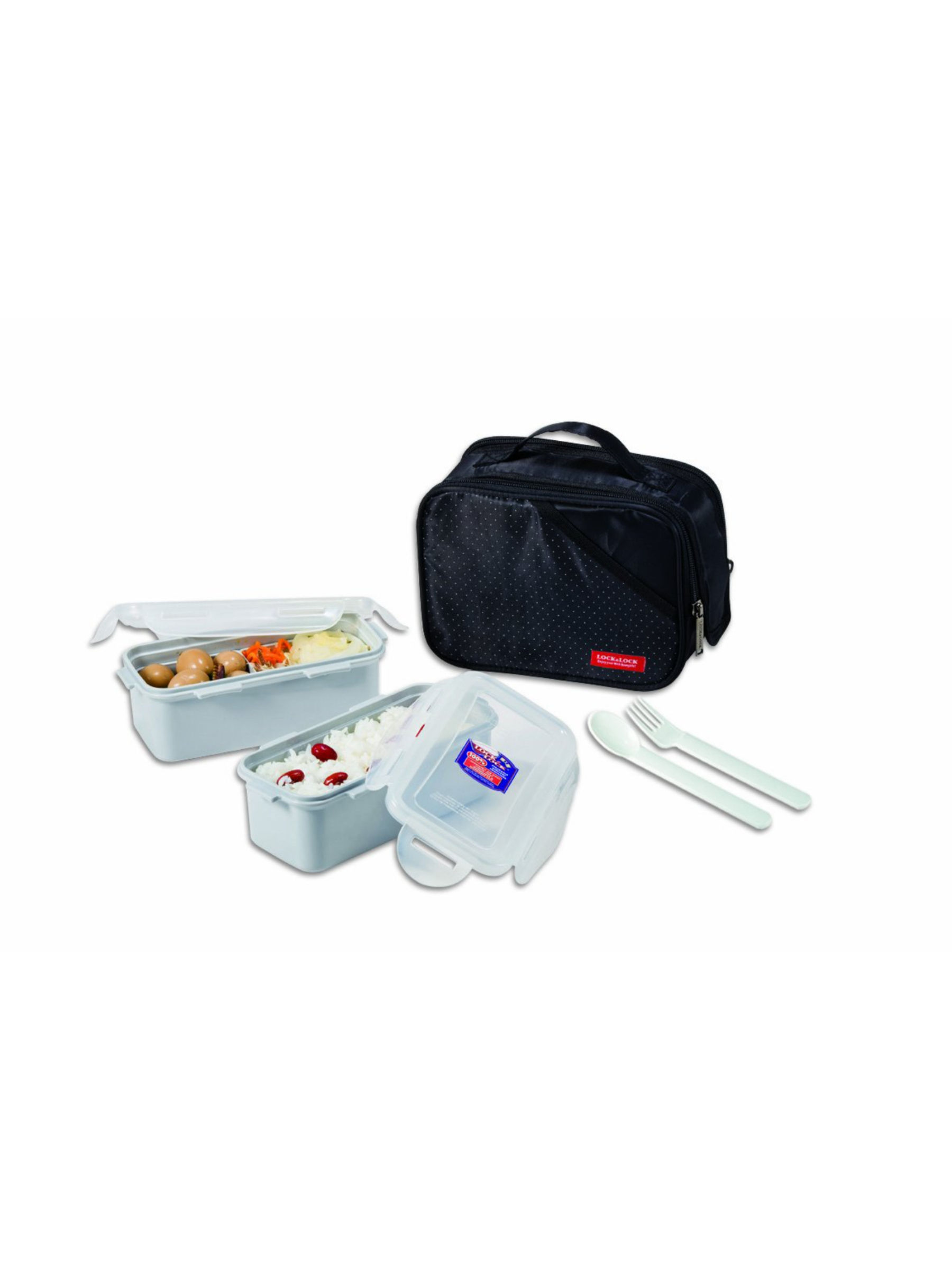 Lock & Lock Plastic Lunch Box Set With Bag, Spoon And Fork, 2 Pieces