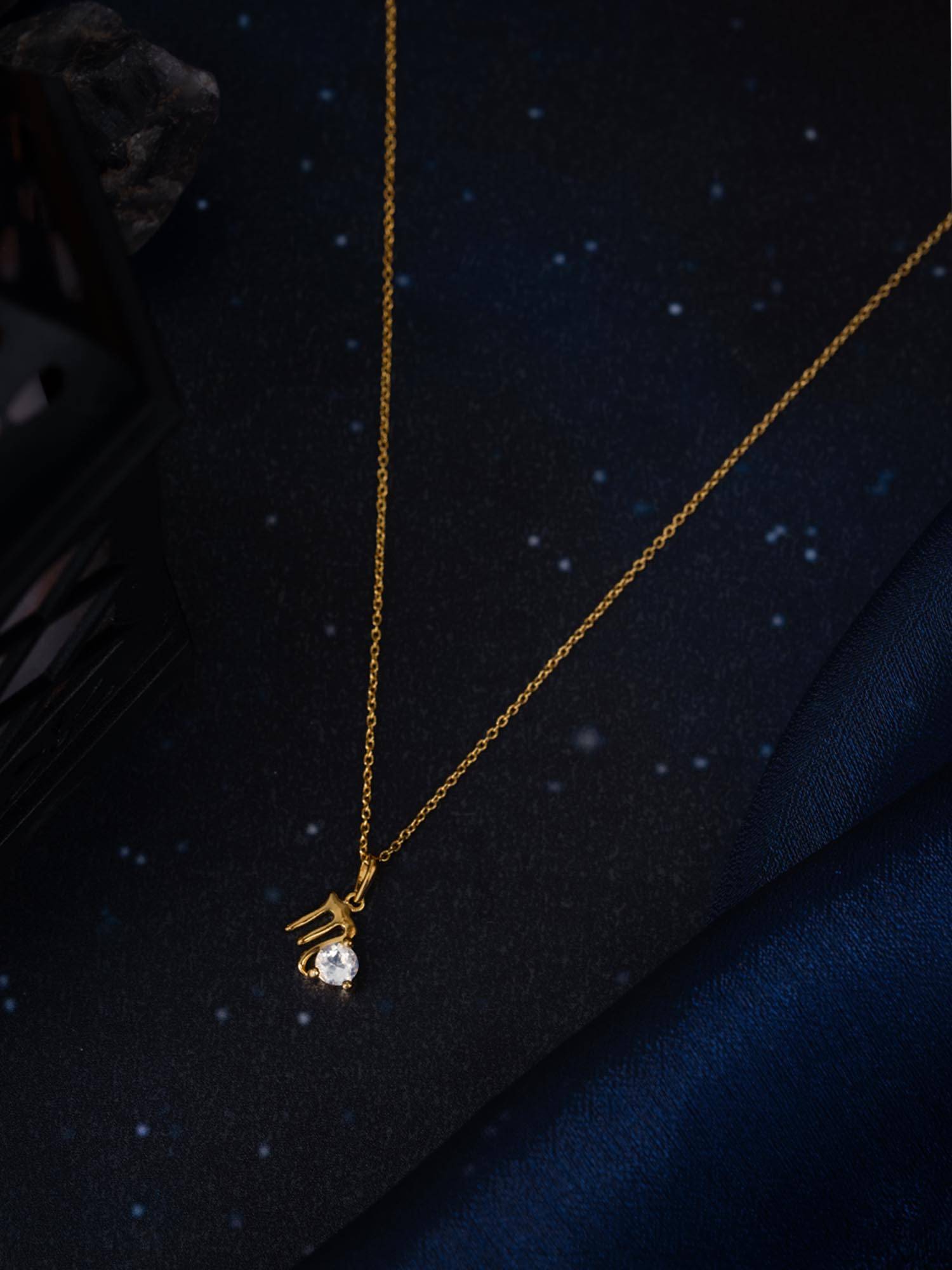 925 Silver Shaya by CaratLane Virgo Gold Plated White Stone Necklace