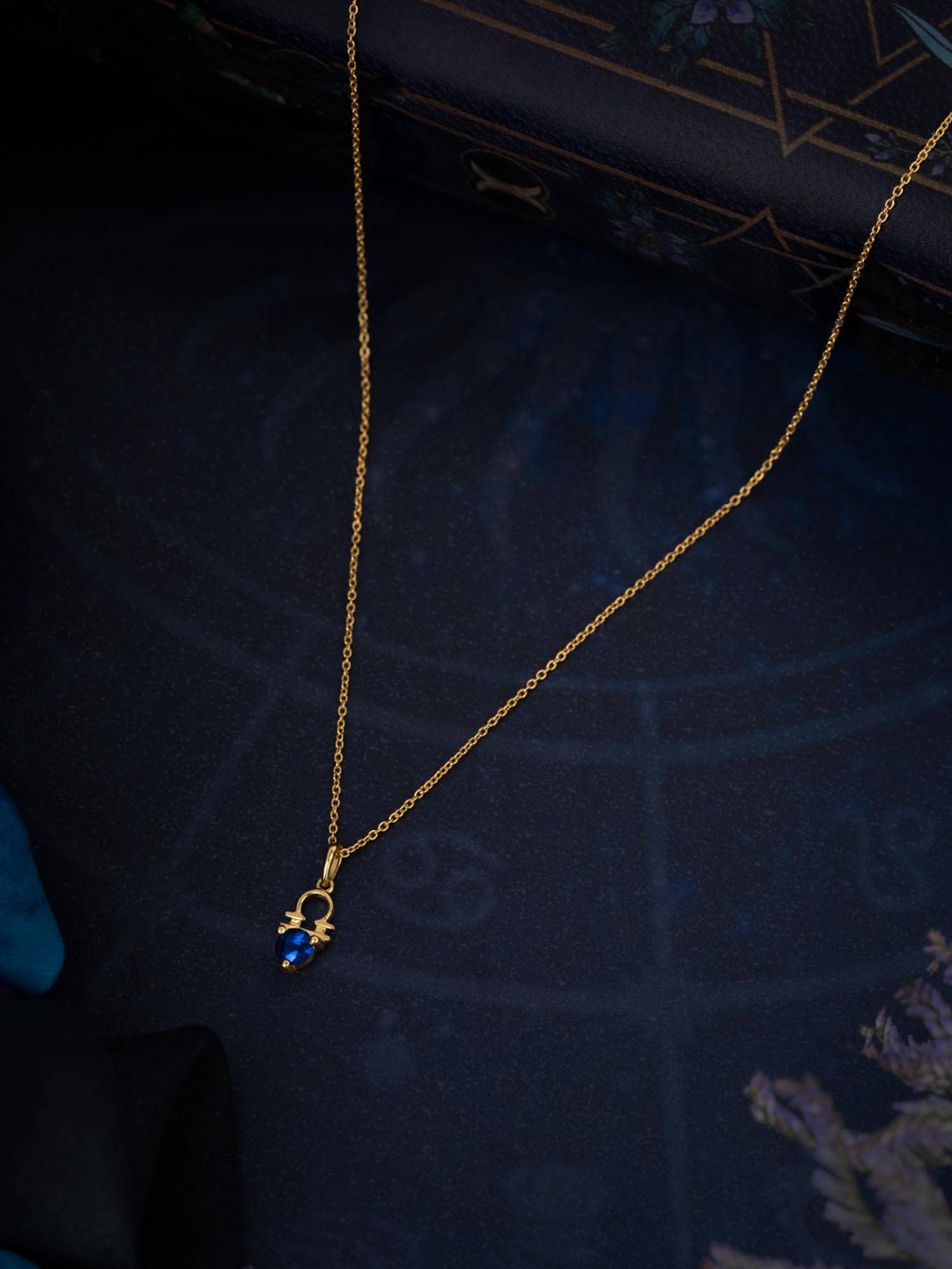 925 Silver Shaya by CaratLane Libra Gold Plated Blue Necklace