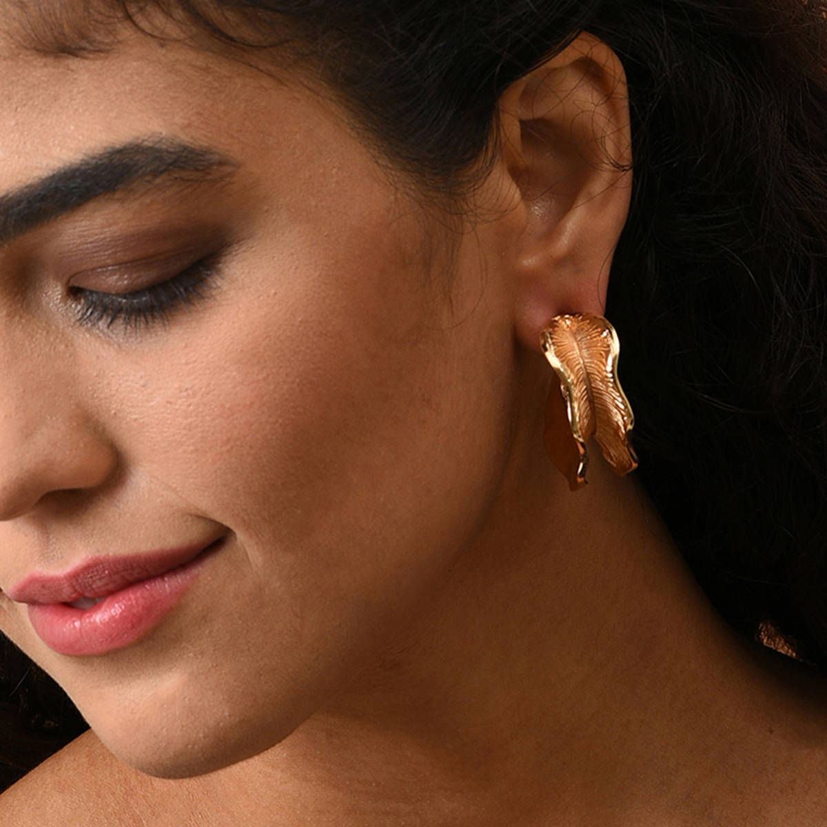 SOHI Gold Toned Contemporary Half Hoop Earrings